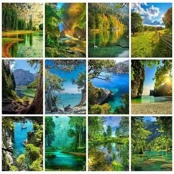 Полная круглая алмазная картина Пейзаж Дерево Алмазная вышивка Продажа Река Приморский стразы Мозаика Декорция Full Round 20x25CM