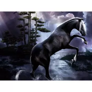 Полная круглая алмазная вышивка Черная лошадь прыгает DIY Алмазная картина вышивка крестом Стразы 20X30CM