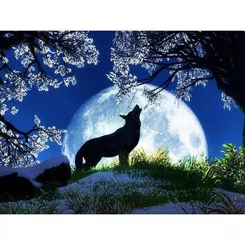 Полная круглая алмазная вышивка Волк под деревом DIY Алмазная картина Вышивка крестом Стразы 20X30CM