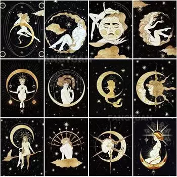 Полная круглая алмазная живопись, черное золото, лунная ведьма, Алмазная вышивка 5D, ручная работа, стразы, настенное искусство, домашний декор, подарки Full Round 20x30CM