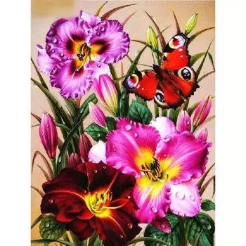 Полная круглая алмазная живопись Цветы и бабочки 5D Вышивка Ручная работа Домашний декор Алмазное искусство Full Round 20x30CM