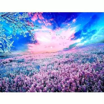 Полная круглая алмазная живопись Дерево Лаванда Пейзаж Вышивка крестиком Алмазная мозаика подарок ручной работы 30x40 см/12x16 дюймов 30x40cm NO Frame