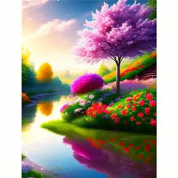 Полная круглая алмазная живопись Дерево Полная круглая вышивка Пейзаж Мозаика Рукоделие Ручная работа Фотографии Настенный декор 30x40 см/12x16 дюймов 30x40cm NO Frame