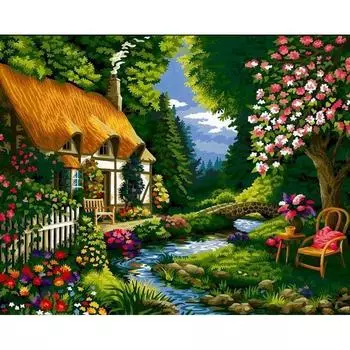 Полная круглая алмазная живопись Лесной дом Пейзаж Алмазная вышивка 5d Алмазная мозаика Современное ремесло Full Round 20x30CM