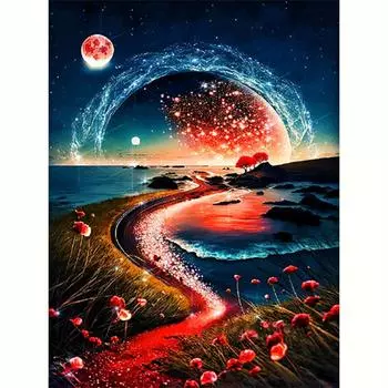 Полная круглая алмазная живопись Луна Цветок Вышивка крестиком Мозаика Фотографии из стразов для подарка «сделай сам» 30x40 см/12x16 дюймов 30x40cm NO Frame