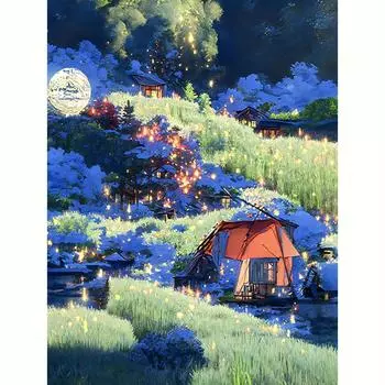 Полная круглая алмазная живопись Ночь 5D Вышивка Пейзаж Домашнее украшение Художественная мозаика ручной работы 30x40 см/12x16 дюймов 30x40cm NO Frame