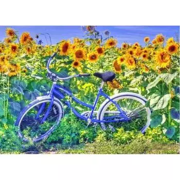 Полная круглая дрель Алмазная картина Велосипед под подсолнухом Цветочная вышивка Крестом 20X30CM