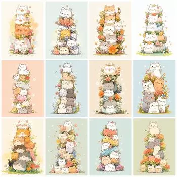 Полная квадратная алмазная вышивка кошка животное стразы картина картина цветок 5D DIY мозаика мультфильм ручная работа хобби Full Round 20x30CM