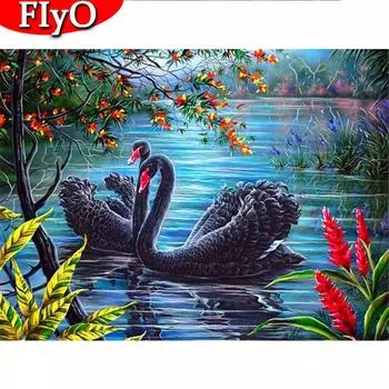 Полная квадратная алмазная живопись Лебедь, картины из стразов, Алмазная вышивка, вышивка крестиком, животное, 5D DIY, мозаика, настенное искусство Full Round (20X30CM)