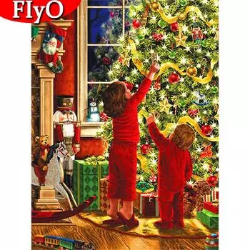 Полная квадратная алмазная живопись Рождественская елка Искусство Стразы Алмазная вышивка Пейзаж Детское рукоделие Украшение дома Full Round (20X30CM)