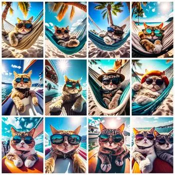 Полная квадратная/круглая 5d Diy Алмазная картина Кошка Праздничная коллекция Вышивка Мозаика Животное Морской Декор для дома Full Round 20x30CM