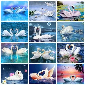 Полная квадратная/круглая алмазная художественная картина лебедь вышивка мозаика животное озеро домашний декор настенная наклейка Full Round 20x30CM