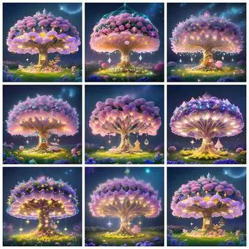 Полная квадратная круглая алмазная картина Абстрактное дерево Стразы Картина Вышивка Пейзаж Мозаика Декор для дома Full Round 20x20CM