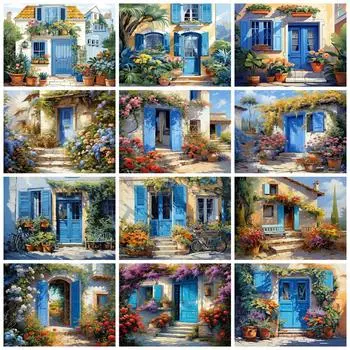 Полная квадратная круглая алмазная картина, дверь, цветок, домашний декор, вышивка, мозаика, пейзаж, настенное искусство Full Round 20x30CM