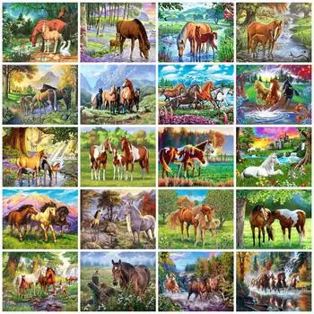 Полная квадратная/круглая алмазная картина мозаика лошадь дерево домашний декор вышивка животное ручная работа подарок настенный декор Full Round 20x30CM