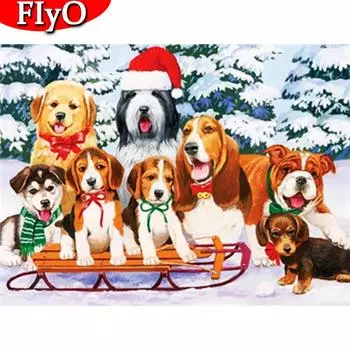 Полная квадратная круглая алмазная картина Рождественская Алмазная вышивка Распродажа Мозаика с собаками и животными Новогодний подарок Full Round (20X30CM)