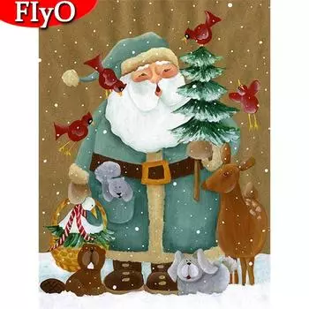 Полная квадратная круглая алмазная картина Рождественский Санта-Клаус Алмазная вышивка Распродажа Снежные животные Подарок ручной работы Full Round (20X30CM)