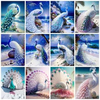 Полная квадратная/круглая алмазная картина вышивка павлин луна домашний декор мозаика вышивка крестом животные настенная наклейка Full Round 20x30CM