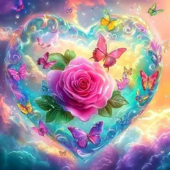 Полная квадратная круглая алмазная вышивка Love Rose Flower Новинка 2025 г. Картина Бабочка Вышивка крестом Фэнтези Мозаика Настенное искусство Full Round 20x20CM