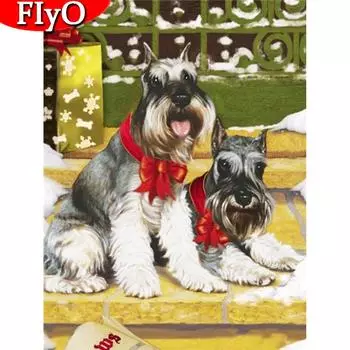 Полная квадратная круглая Алмазная вышивка Рождественская собака Алмазная картина Животное ручной работы Подарок Декор для дома Full Round (20X30CM)