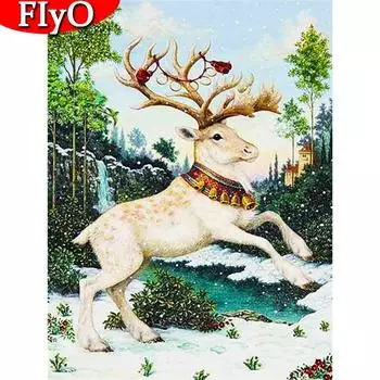 Полная квадратная круглая алмазная живопись Олень Алмазная вышивка крестиком мозаика с изображением животных Рождественские украшения для дома Full Round (20X30CM)