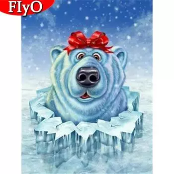 Полная квадратная круглая алмазная живопись Зимняя Алмазная вышивка Медведь Мозаика Животный Декор для дома Рождественский подарок Full Round (20X30CM)