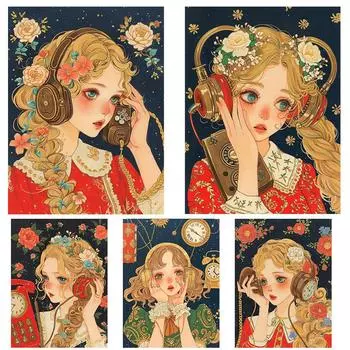 Полная квадратная/круглая дрель 5D DIY Алмазная картина Вышивка крестом 5D Домашний декор Подарочная вышивка Мультфильм Милая девушка Full Round 20x30CM