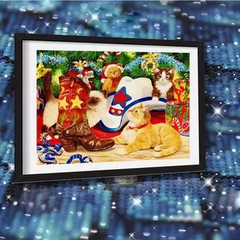 Полная площадь Алмазная картина 5d Кошки Рождественский подарок Домашний декор Алмазная вышивка Зимняя мозаика Санта-Клауса Рукоделие Рождественский домашний декор Full Round (20X30CM)