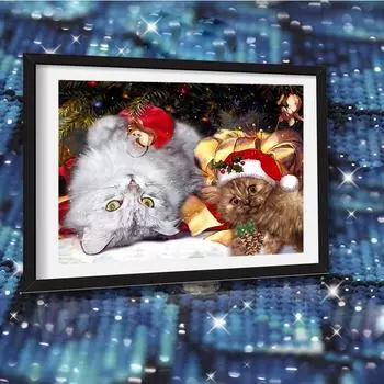 Полная площадь Алмазная картина Рождественская елка 5d DIY Прекрасный кот Алмазная вышивка Рождественский подарок Вышивка крестиком Мозаика Рукоделие Домашний декор Ремесло Full Round (20X30CM)