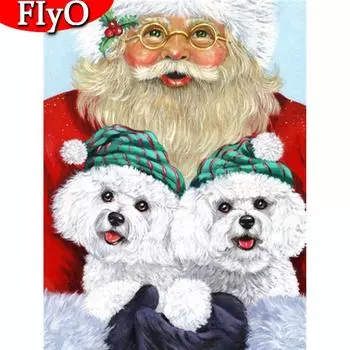 Полная площадь Алмазная картина Рождественская собака 5D Алмазная вышивка Санта-Клаус Мозаика Распродажа Животное Украшение дома Full Round (20X30CM)