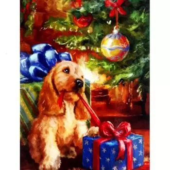 Полная площадь Алмазная картина Собака 5D DIY Алмазная вышивка Животное Вышивка крестом Рождественские украшения Full Round 20X30CM