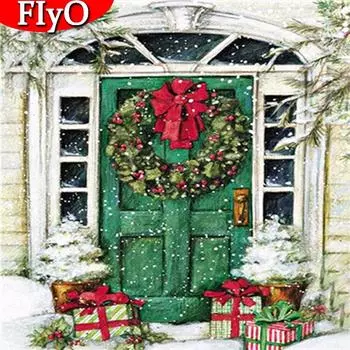 Полная площадь Алмазная вышивка Дверь Ремесленная Алмазная картина Зимний пейзаж Рождественские украшения для дома Full Round 30x30CM