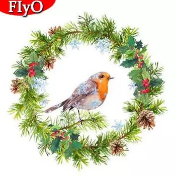 Полная площадь Алмазная вышивка Птица Алмазная картина Рождественский венок Мозаика Подарочные украшения ручной работы для комнаты Full Round 30x30CM