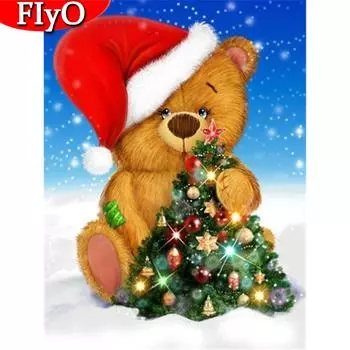 Полная площадь Алмазная вышивка Рождественская алмазная картина Вышивка крестиком Медведь Мозаика 5D Животное Праздничный подарок Full Round (20X30CM)