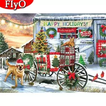 Полная квадратная алмазная вышивка Рождественская собака Алмазная картина Зимняя вышивка крестом Дом Мозаика Животное Новогодний подарок Full Round (20X30CM)