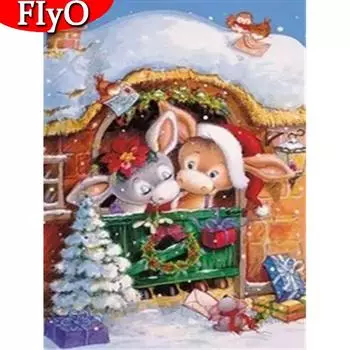 Полная площадь Алмазная вышивка Рождественский олень Алмазная картина Зимняя вышивка крестиком Снежная мозаика Животное подарок ручной работы Full Round (20X30CM)