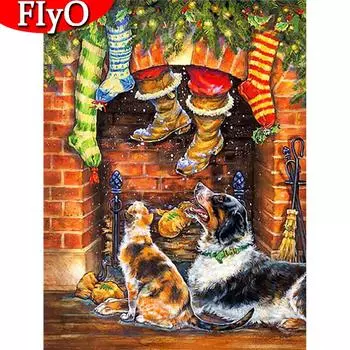 Полная площадь Алмазная вышивка животное Алмазная картина кошка вышивка крестом собака мозаика Рождественский декор для дома Full Round (20X30CM)