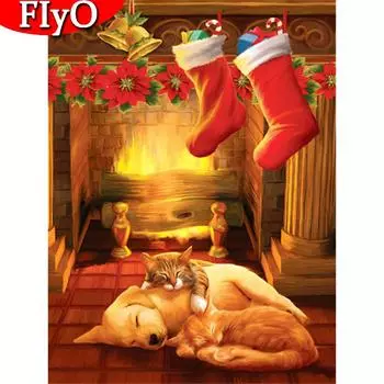 Полная площадь алмазная живопись собака вышивка крестиком ремесленная Алмазная вышивка животных мозаика рождественские носки украшение дома Full Round (20X30CM)