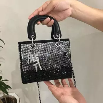 Полная ретро-сумка с бриллиантами для дам, роскошный дизайн, цепочка, высокое качество, маленькая квадратная сумка, сумка для ужина