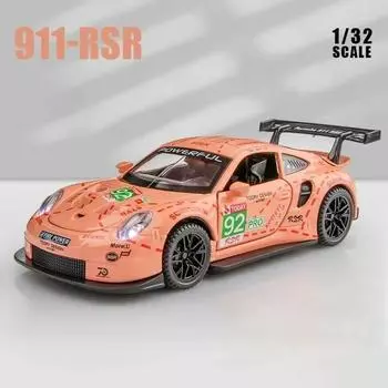 Полная шкала 1:32 Porsche 911 GT3 RSR гоночный автомобиль из легкого сплава модель симулятор автомобиля звук и свет украшения коллекция подарочная игрушка литая модель подарок для мальчика розовый