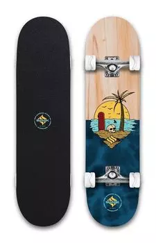 Полная версия скейтборда Shark Wheel Street с белыми колесами Shark Wheels для шоссейного скейтборда, катания на коньках, (Остров Черепа)