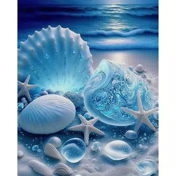 Полная вышивка эко-хлопковой нитью 11CT с принтом ракушек на пляже, вышивка крестом 40x50см