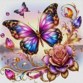 Полная вышивка эко-хлопковой нитью 11CT с принтом бабочки крестиком 40x40см #