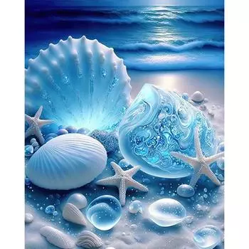 Полная вышивка эко-хлопковой нитью 11CT с принтом ракушек на пляже, вышивка крестом 40x50см