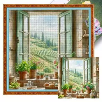 Полная вышивка эко-хлопковой нитью 11CT с принтом оконного пейзажа, вышивка крестом 1