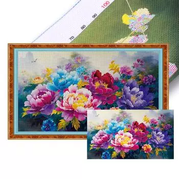 Полная вышивка эко-хлопковой нитью Busy Peony Cross Embroidery Flower Series Kit 3-нить Печать крестиком Искусство 120x71см