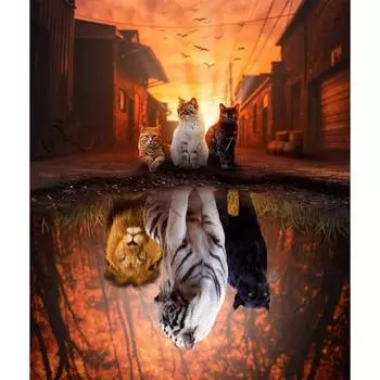 Полная вышивка DIY на холсте, штампованная 11CT, набор для вышивки крестом «Три кошки», ремесло