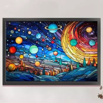 Полная вышивка хлопковой нитью 11CT Print Stain Glass Planet Cross Stitch 60x40см CHINA