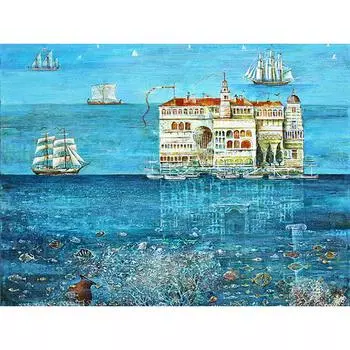 Полная вышивка крестом DIY 5D Diamond Building Boat Sea View Painting Home Decor 20X30CM