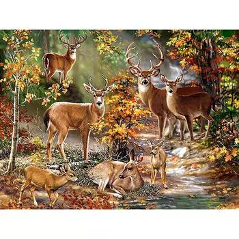 Полная вышивка «Лесное стадо оленей» с принтом «Вышивка крестом» 11CT Хлопковый комплект Декор